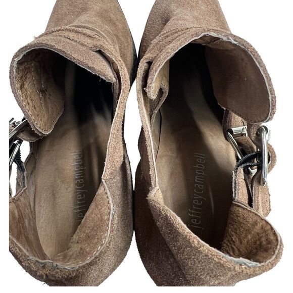 Jeffrey Campbell‎ Tan Suede Stacked Heel 2Buckle Booties 10 - Picture 6 of 6